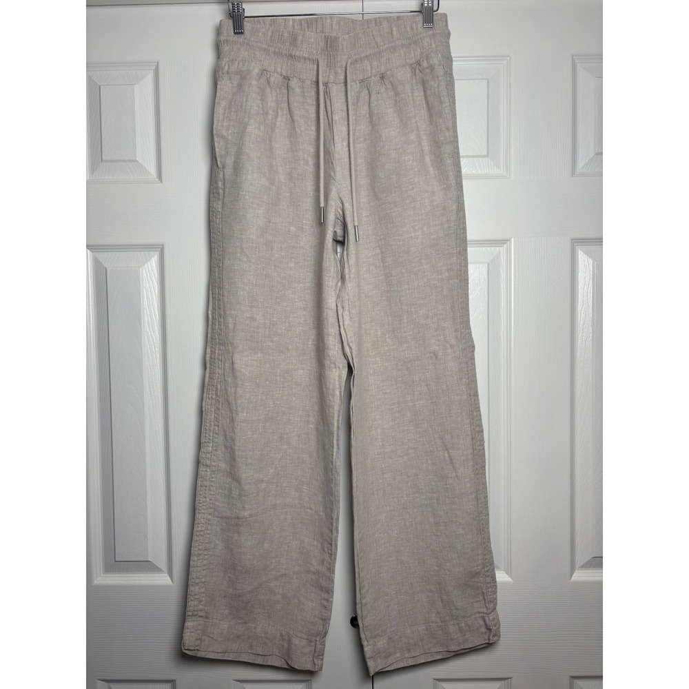 Quince 100% European Linen Wide Leg Pants Oatmeal Beige Drawstring Medium